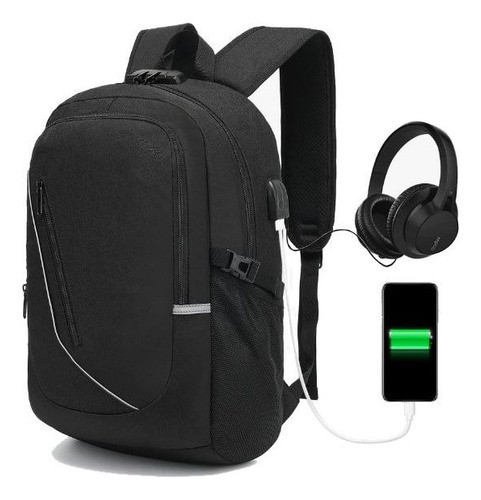 Mochila Laptop 15.6 Antirrobo Impermeable, Usb Audífonos