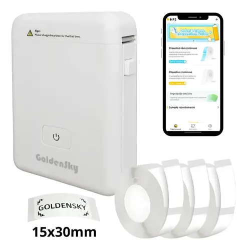 Impressora de Etiquetas Portátil HP2 Bluetooth com 3 Rolos