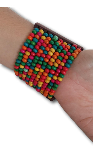 Imagem 1 de 7 de Pulseira Feminina Com Contas De Madeira Colorida Ref: 0641