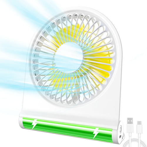 Sjrohe Ventilador De Mini Recargable Ventilado Portátil Base Y Mano Ventilador Mini Silencioso De Escritorio Portatil Recargable Usb 2000mah 3 Cuchillas 3 Marchas, 3 Velocidades Color Blanco