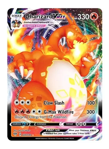 Kit 20 Cartas Pokemon Vmax Sem Repetir + Carta Charizard V