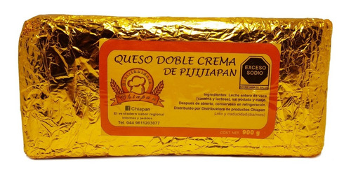 Queso Doble Crema Pijijiapan Chiapas Papel Amarillo 2 C/900g