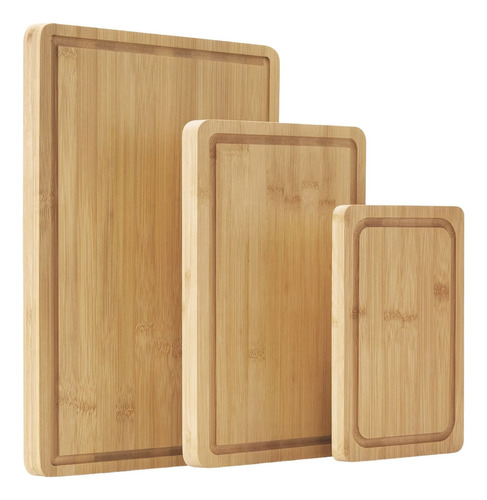 Set De 3 Tablas De Picar Badecor, Madera De Bambú, Con Canaletas Antiderrame - 3 Tamaños, 1.5cm De Espesor