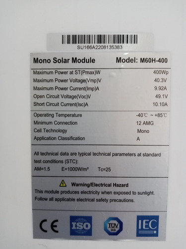 Imagen 3 de 3 de Panel Solar Monocristalino Fotovoltaico 400w 24v