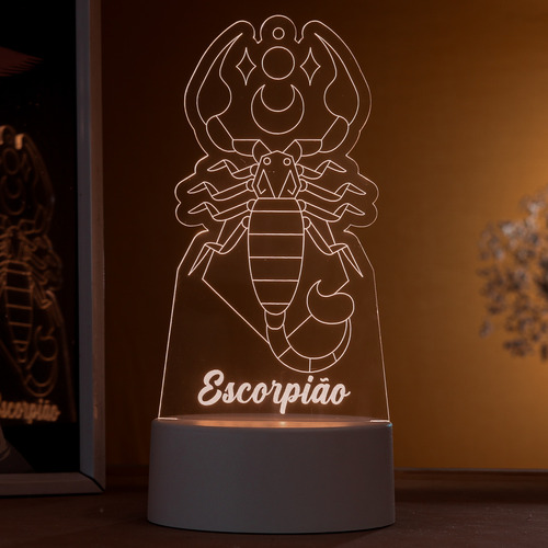 Luminária Led 3d Signo Escorpião - Abajur De Mesa