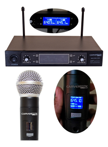 Microfono Inalambrico Mano Doble Uhf/fq Variable Carverpro