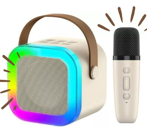 Caixinha De Som Bluetooth C/ Microfone, Karaokê Infantil Led Cor Branco 5v