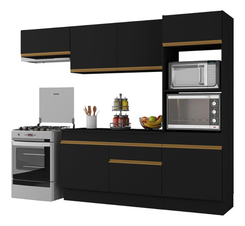 Armário Cozinha Compacta Rodapé 4 Pç Mp2176 Made Multimóveis Cor Preto/Dourado