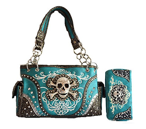 Oeste Rhinestone Cráneo Concho Costado Bolso Bolso De 9zx6l