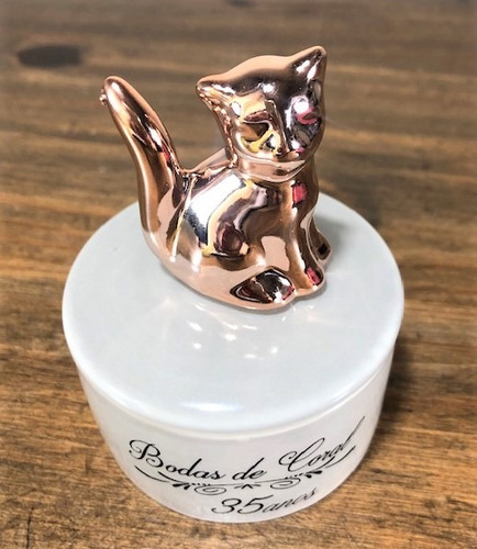 Imagem 4 de 8 de Porta-joias Gato Porcelana Bodas Coral 35 Anos Casamento