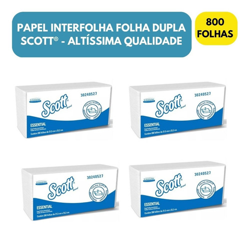 Papel Toalha Interfolha Folha Dupla Kleenex 800fls