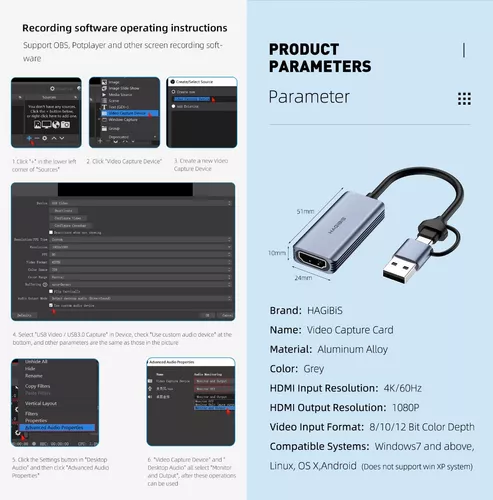 UGREEN Tarjeta capturadora de video HDMI a USB-C + USB A