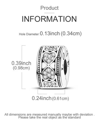 Charm- Plata 925 - Importado- Separador Dije Con Corazones Plata Con Cristales