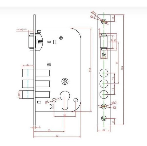 Fechadura Trinco Rolete 3 Pinos Alta Segurança Cilindro 7cm