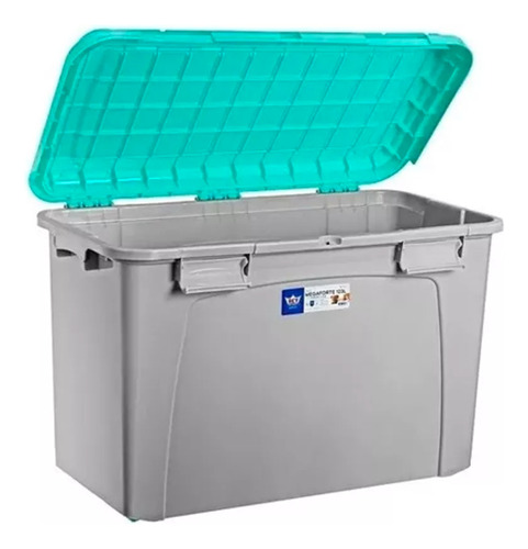 Caja Organizadora Baul Con Ruedas Almacenamiento 123 Lts Gris Con Tapa Turquesa