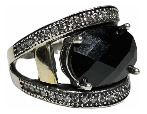 Anillo Plata 925 Con Oro De 14k Circon Negro