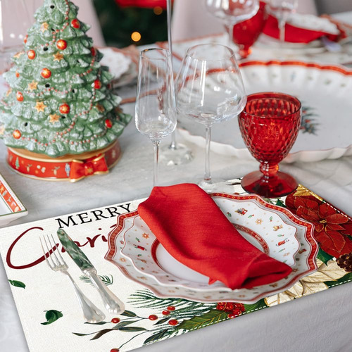 4 Manteles Individuales De Navidad De 12 X 18 Pulgadas, Dise