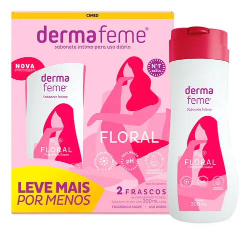 comprar Pack Sabonete Líquido Íntimo Floral Dermafeme Frasco 200ml 2 Unidades
