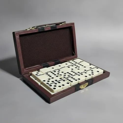 Domino Profissional Osso Pedra Grossa 28 Pecas Maleta Luxo Divertido 10 Milimitros De Couro