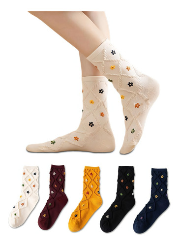 Calcetines Moda Cómodos Retro Calidad Para Mujer 5 Pares