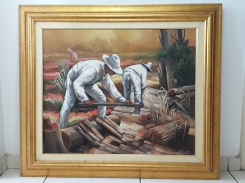 1394- Manoel Costa Ost 95x82cm Com Moldura - Lenhadores. (Usado)