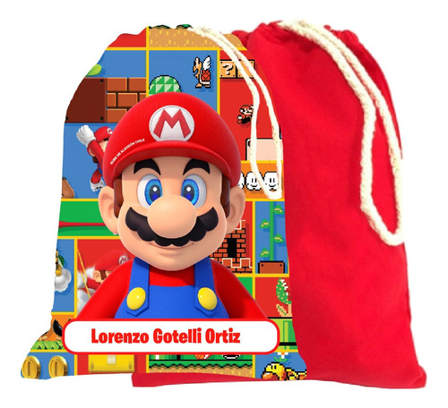 Bolsa Colación Jardín Infantil Mario Bros  Personalizada