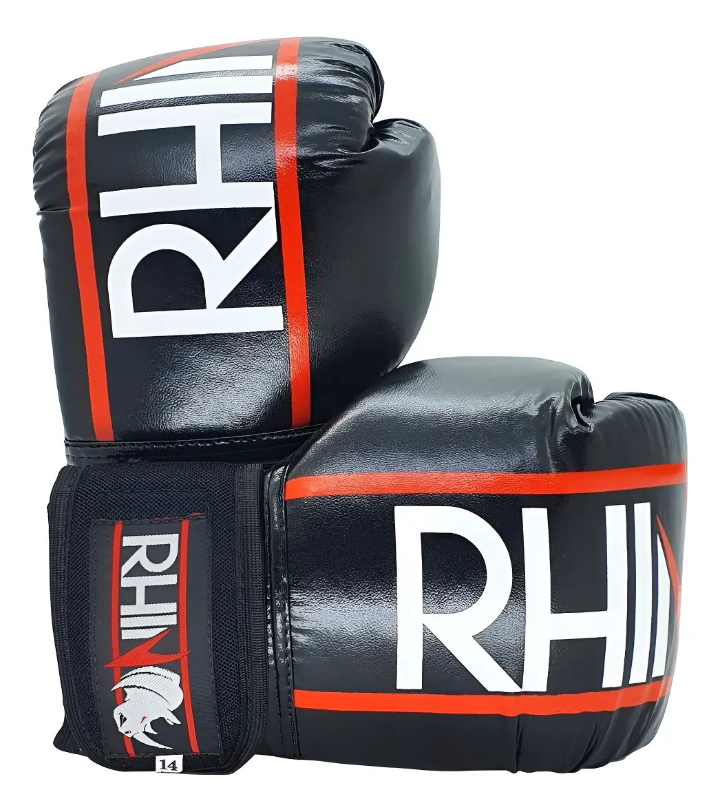 Luva De Boxe Muaythai Rhino Profissional Tamanho 12oz - Boxing Treino Saco de pancada Academia Competição Mão Força Unissex Cor Preto