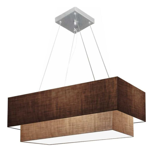 Lustre Pendente Retangular Vivare Md-4138 Cúpula em Tecido 70x30cm Cor Café / Palha 110v/220v