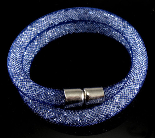 Imagen 2 de 3 de Pulsera O Gargantilla Mujer Azul Malla Cristales Austriacos