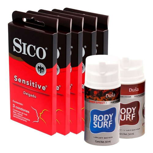 5 Paq Condones Sico 3pzs DeLG + 2 Lubricante Sabor Promoción