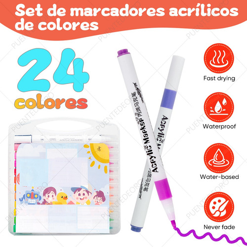 5pz Libro Colorear Para Niño + Marcador Acrílico 24 Colores