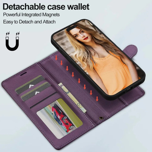 Funda Tipo Cartera De Piel Perforada Extraíble 2 En 1 Para I .