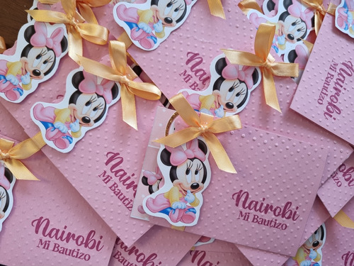 60 Invitaciones Bautizo Mimi Minnie Mouse Personalizadas 