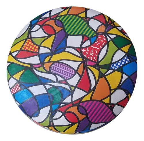 Imagem 2 de 3 de Puff Redondo Courino Base De Ferro Romero Britto 35x35cm