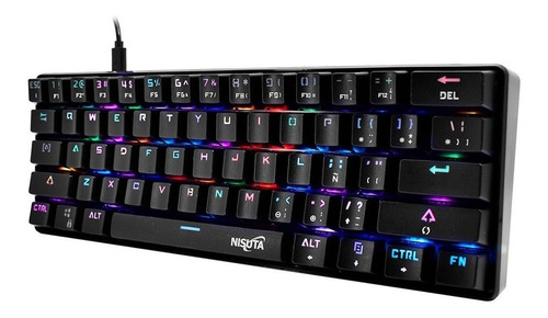 Imagen 3 de 3 de Teclado gamer Nisuta NSKBGZ61 QWERTY Outemu Brown español España color negro con luz RGB