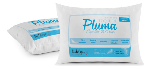 Kit 02 Travesseiros Toque Pluma Pena Percal Algodão 200 Fios