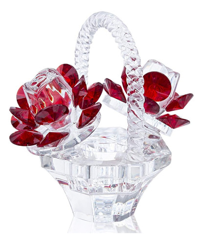 H & D Hyaline & Dora Crystal Red Rose Flower Basket Crystal 