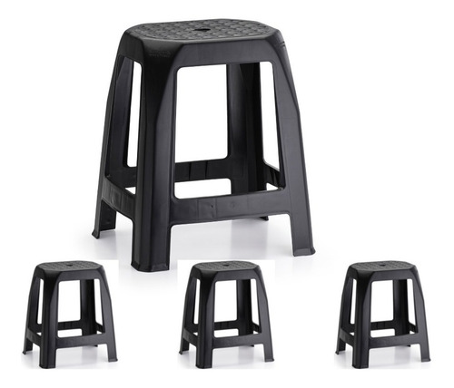 Kit 4 Banquetas De Plástico Resistente Banco Reforçado Cor Preto