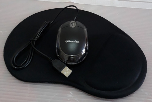 Mouse Usb Optico Banson Tech + Mouse Pad Liso Preto