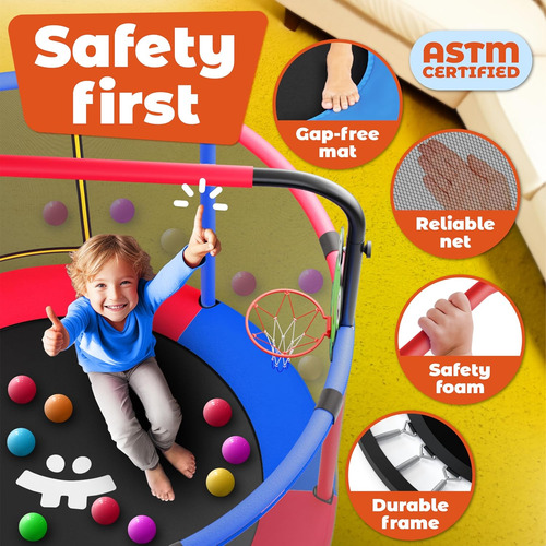Trampolín Para Niños 1.4m Con Barras Ajustables Y Red De Seg