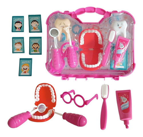 Kit Dentista Brinquedo Com 7 Peças E Maleta Grande Pakitoys