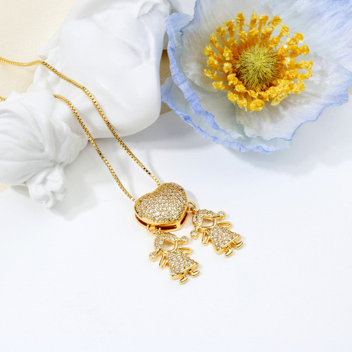 Colar Folheado Platina A Ouro 18k Zircônia Coração Cor Dourado