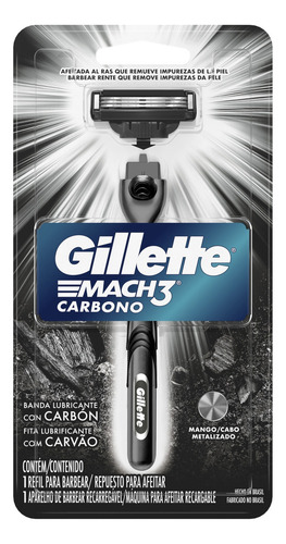 Máquina De Afeitar Gillette Mach3 Carbono Con Carbón Activad