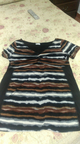 2 Remeras Señora Seda Fría Estampadas Negra Y Blanca Y Marró