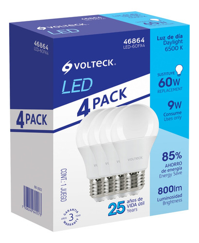 Pack De 4 Focos Led 9 Watts Luz De Día 800 Lm Volteck 46864 