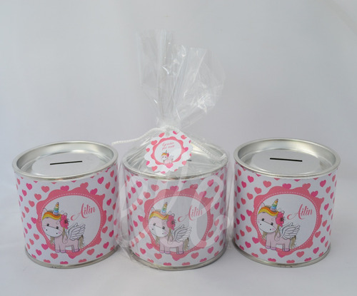 Souvenir Alcancía Lata Personalizada Tapa Desmon 10u+bolsita