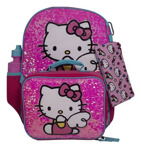 Mochila Hello Kitty Set Escolar 5piezas Rosa Chicle Hello Kitty