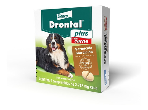 1 Vermifugo Drontal Plus Carne Cães Até 35 Kg C/ 2 Comp.