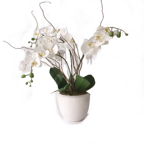 Arreglo De 3 Orquídeas En Tazón De Cerámica Blanco Grande