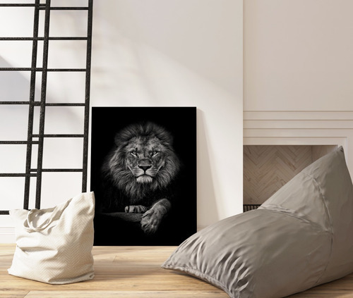 Quadro Tela Decorativo Leão Luxo 60x40 Grande Cor Preto